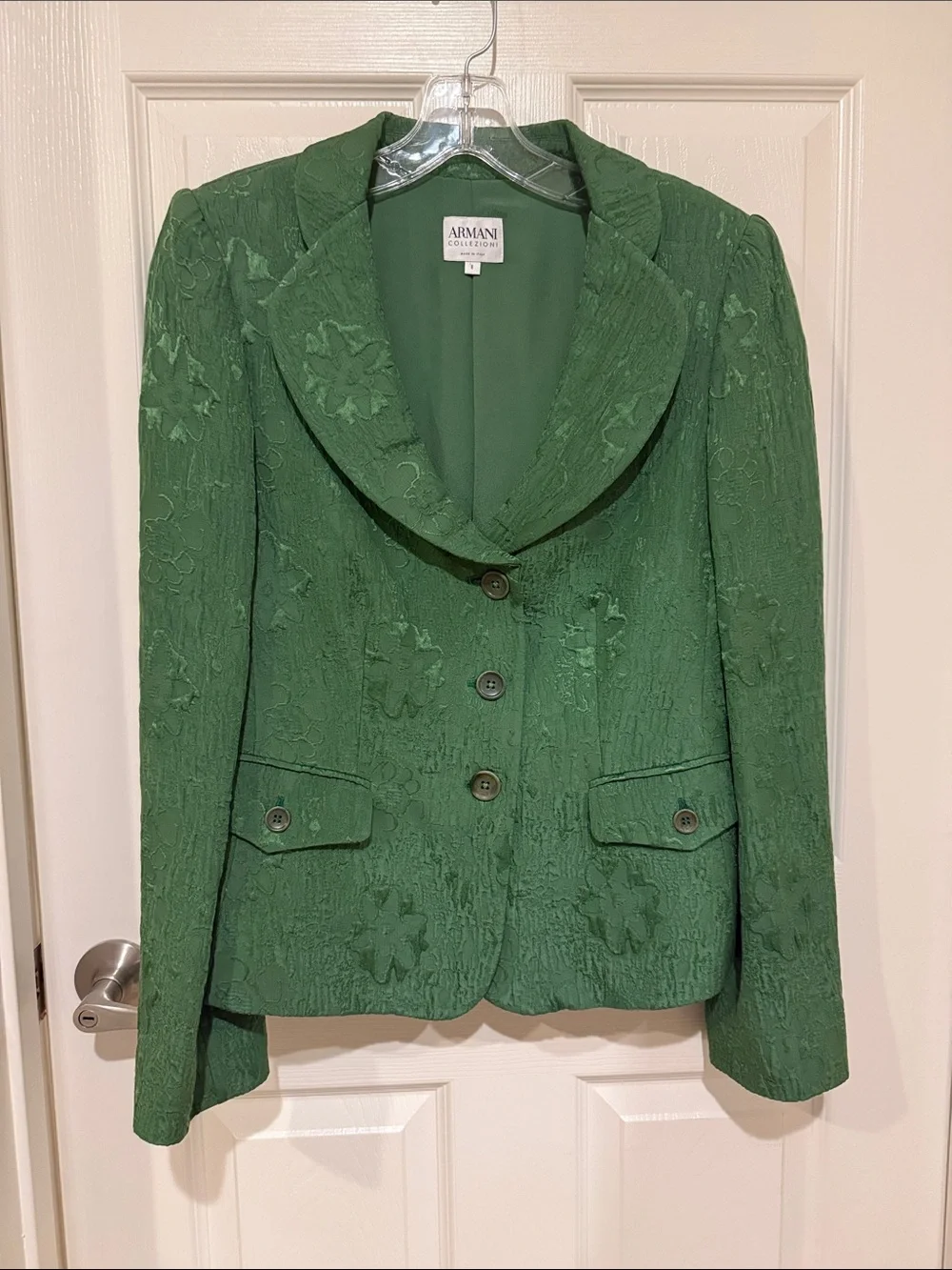 Armani Collezioni Emerald Green Textured Floral Blazer